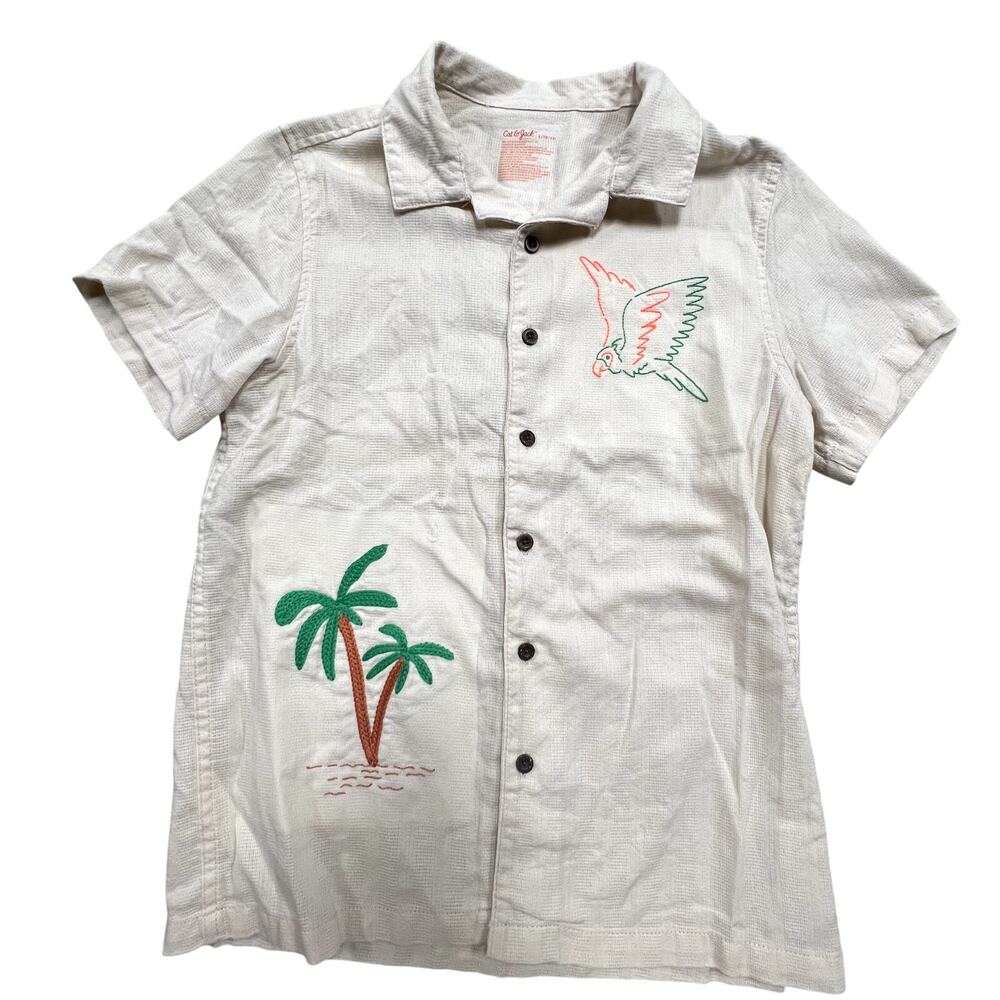 Cat & Jack Tropical Linen Boys Button Down Size Large 10/12